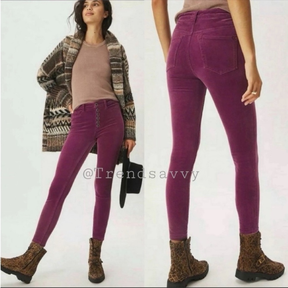 Anthropologie Pilcro Mulberry High Rise Skinny Corduroy Pants Ankle Slim Stretch
